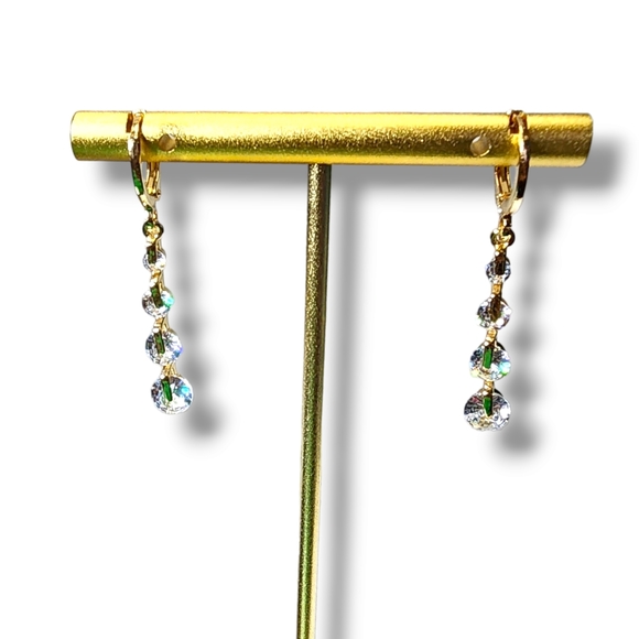 Clear Crystal Waterfall Earrings with Necklace in Gold Singapore Chain Dainty - Picture 6 of 16